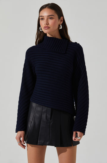 Melita Folded Collar Ribbed Sweater