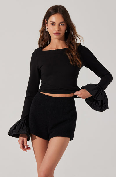 Genessy Contrast Flounce Sleeve Top