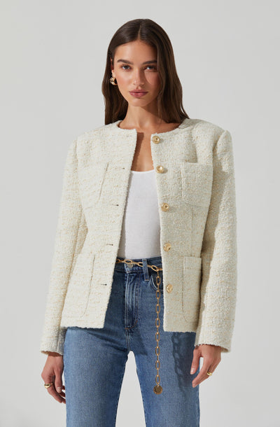 Sarae Collarless Tweed Jacket