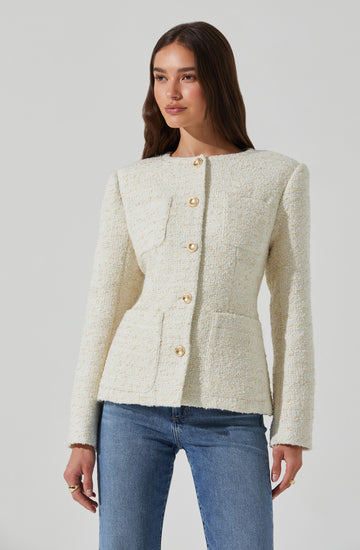 Sarae Collarless Tweed Jacket