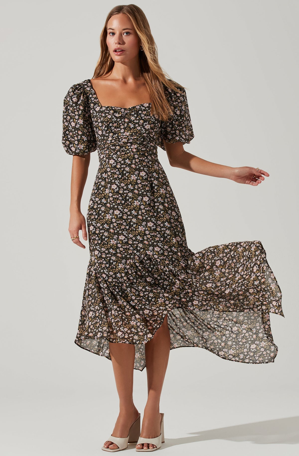Floral Short Sleeve Asymmetrical Hem Midi Dress – ASTR The Label