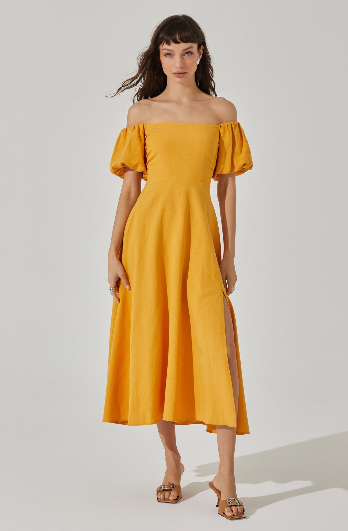 Off Shoulder Puff Sleeve Midi Dress– ASTR the Label