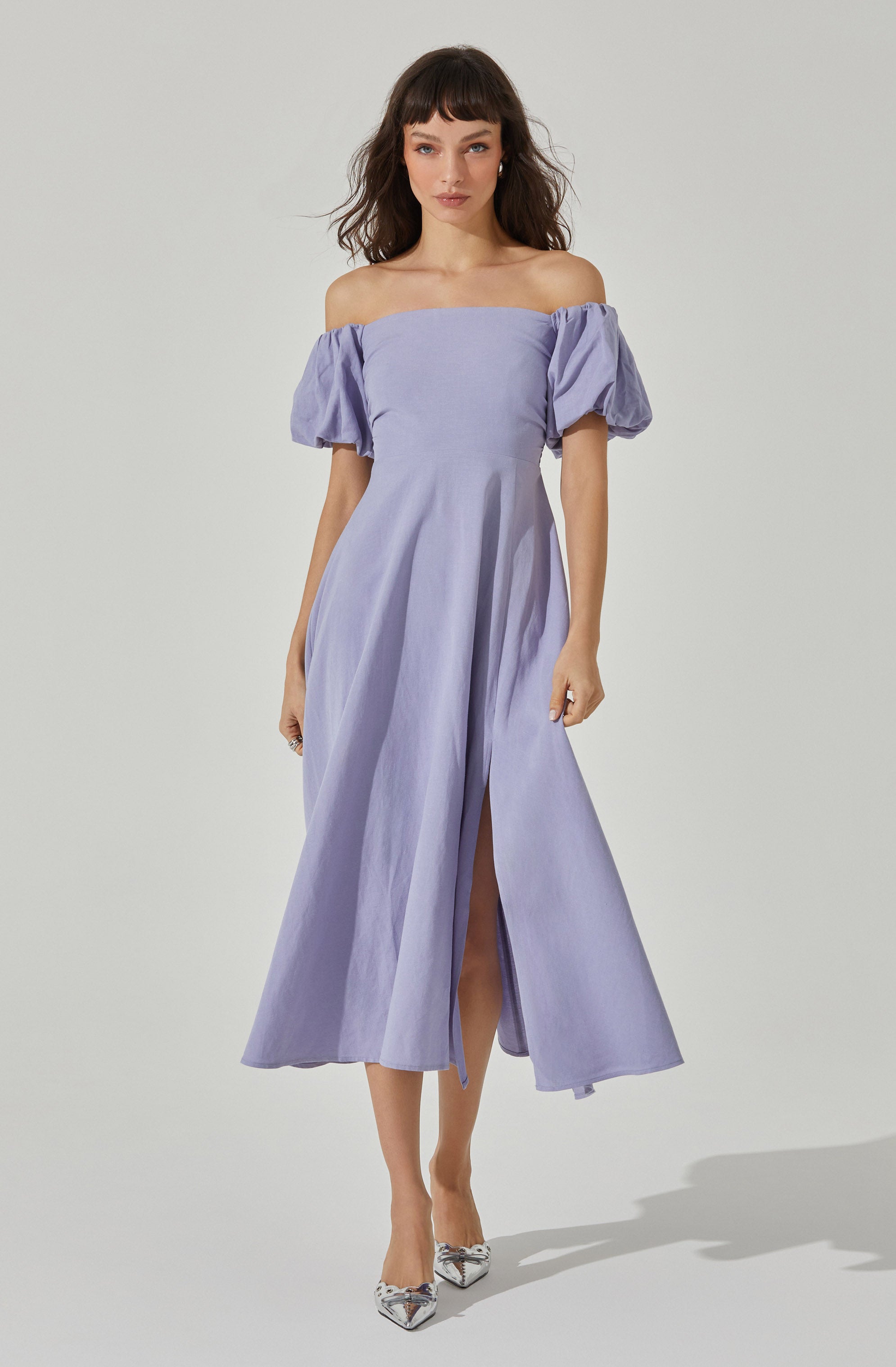 Puff-Sleeve Off-Shoulder Lace Mini A-Line Dress