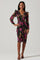 Sticky add to cart - Floral Plunge Ruched Long Sleeve Midi Dress