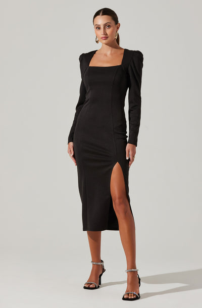 Square Neck Cutout Midi Dress