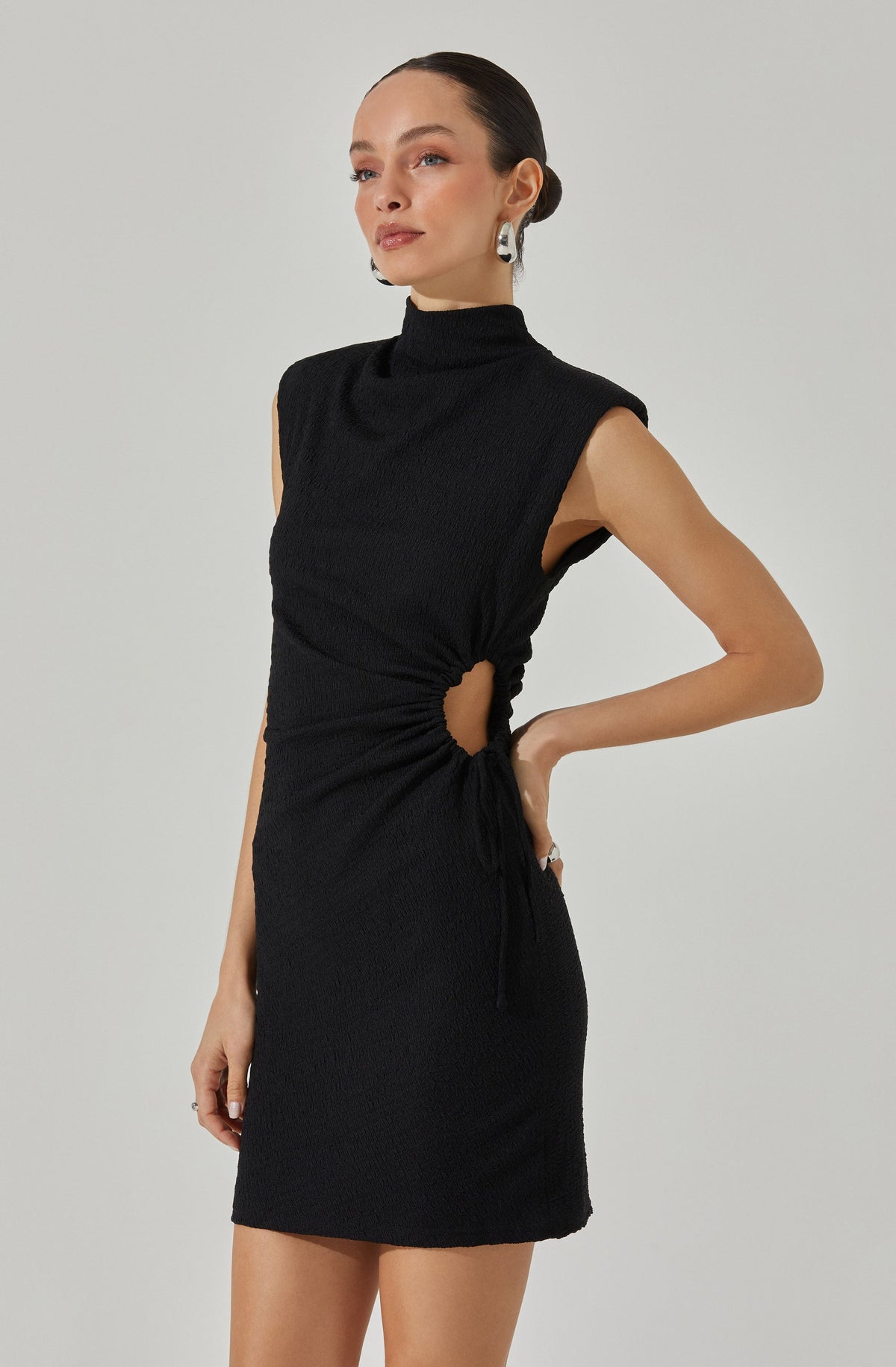 Draped Knit Bodycon Dress Black XS