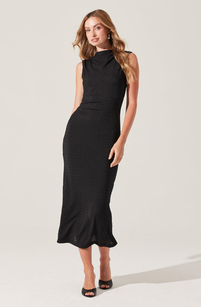 Textured Mock Neck Midi Dress