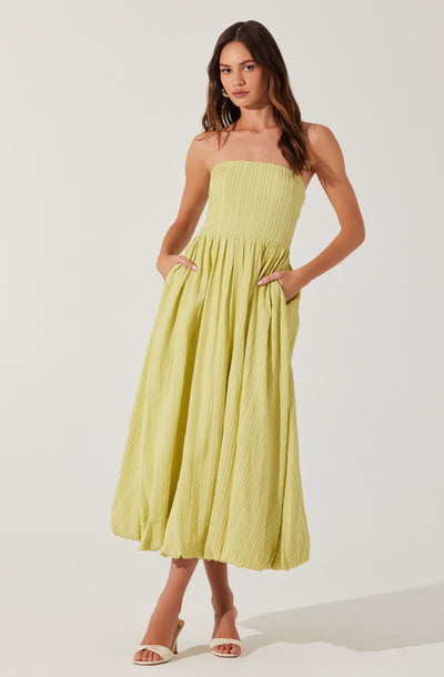 Strapless Linen-Blend Midi Dress