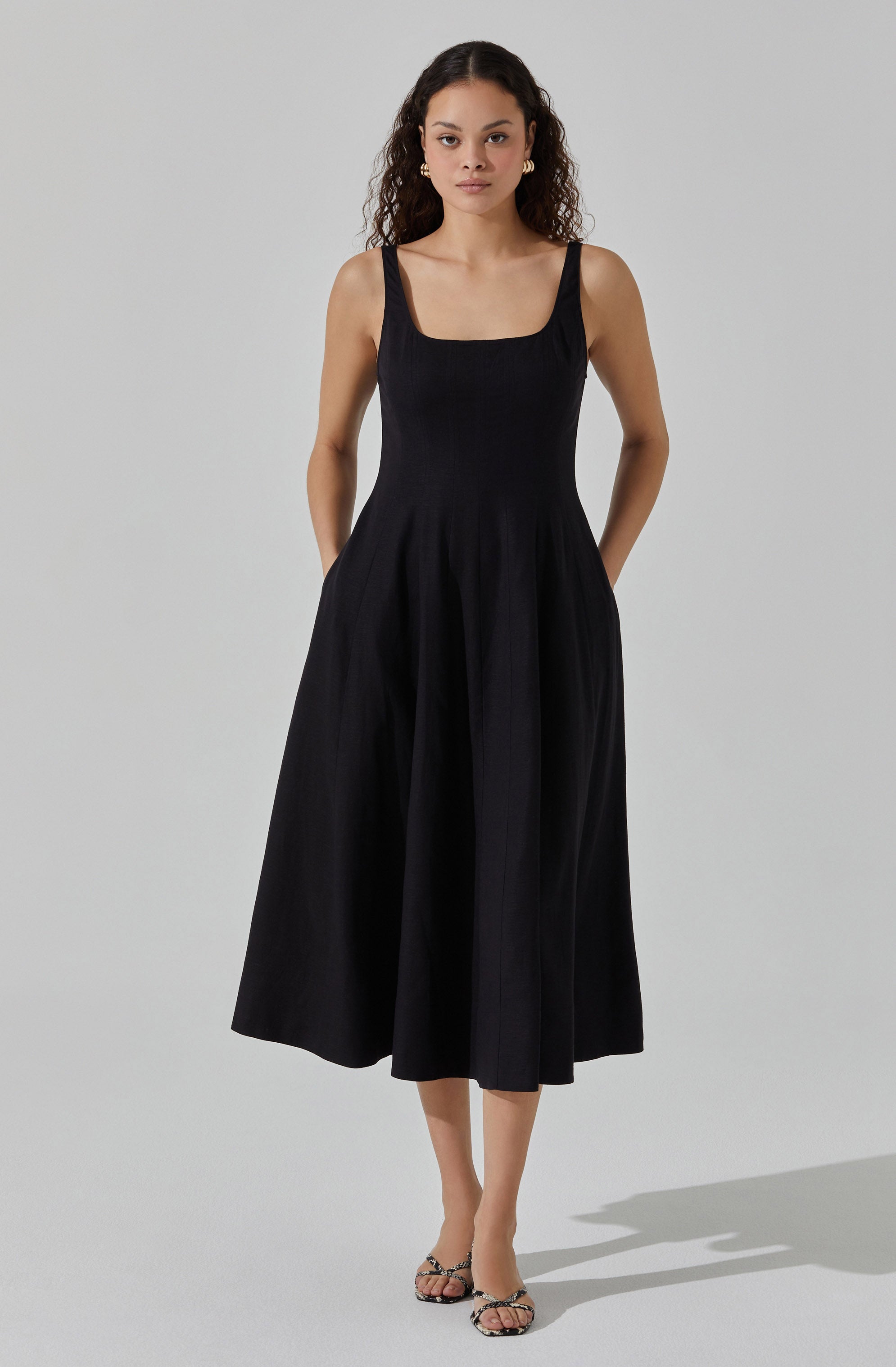 Linen square neck dress best sale