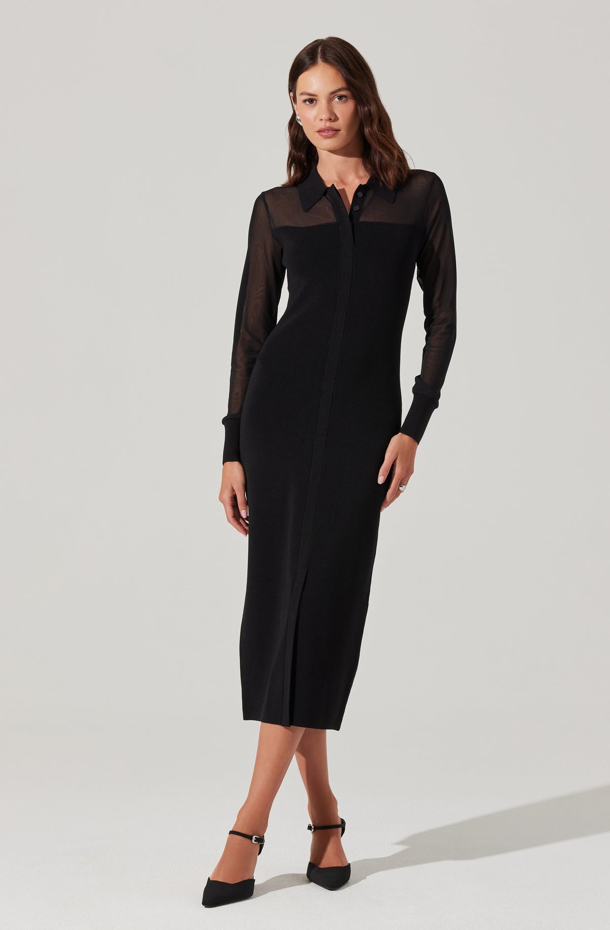 Contrast Mesh Collared Midi Dress ASTR the Label