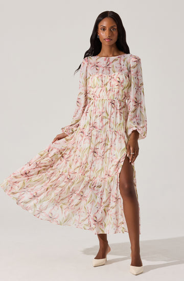 Pleated Chiffon Midi Dress