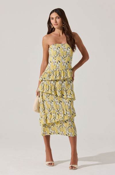 Asymmetrical Tiered Ruffle Midi Dress