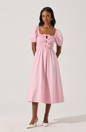 Smocked Bow Midi Dress