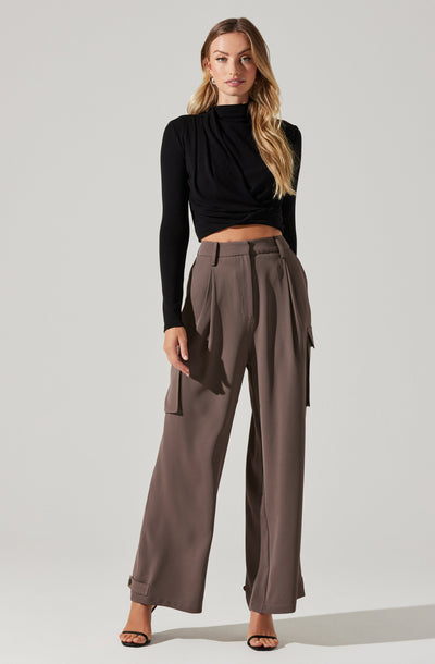 Pleated Wide Leg Cargo Pants