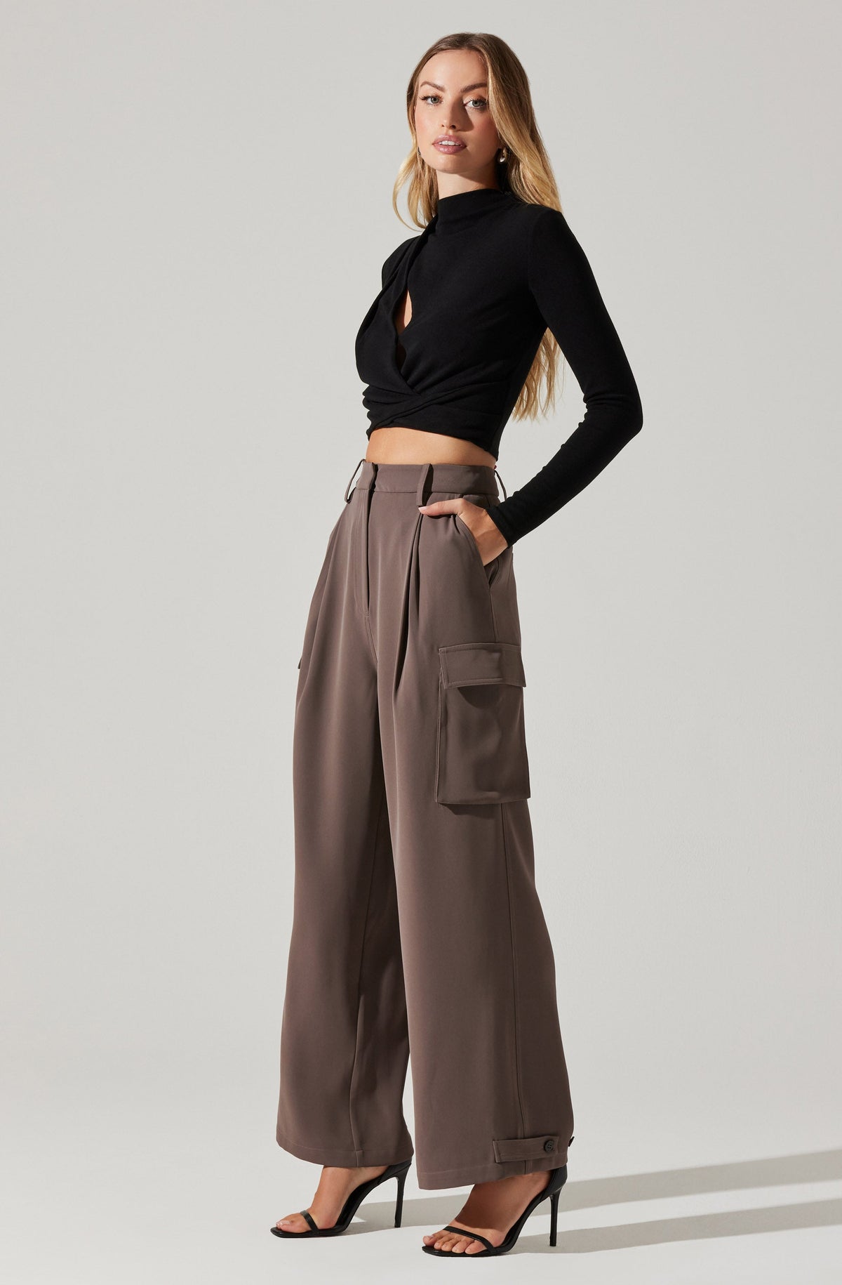 Ruched High Waist Pleated Wide-Leg Pants in Brown - Retro, Indie and Unique  Fashion
