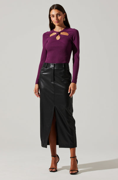 Low Rise Faux Leather Midi Skirt