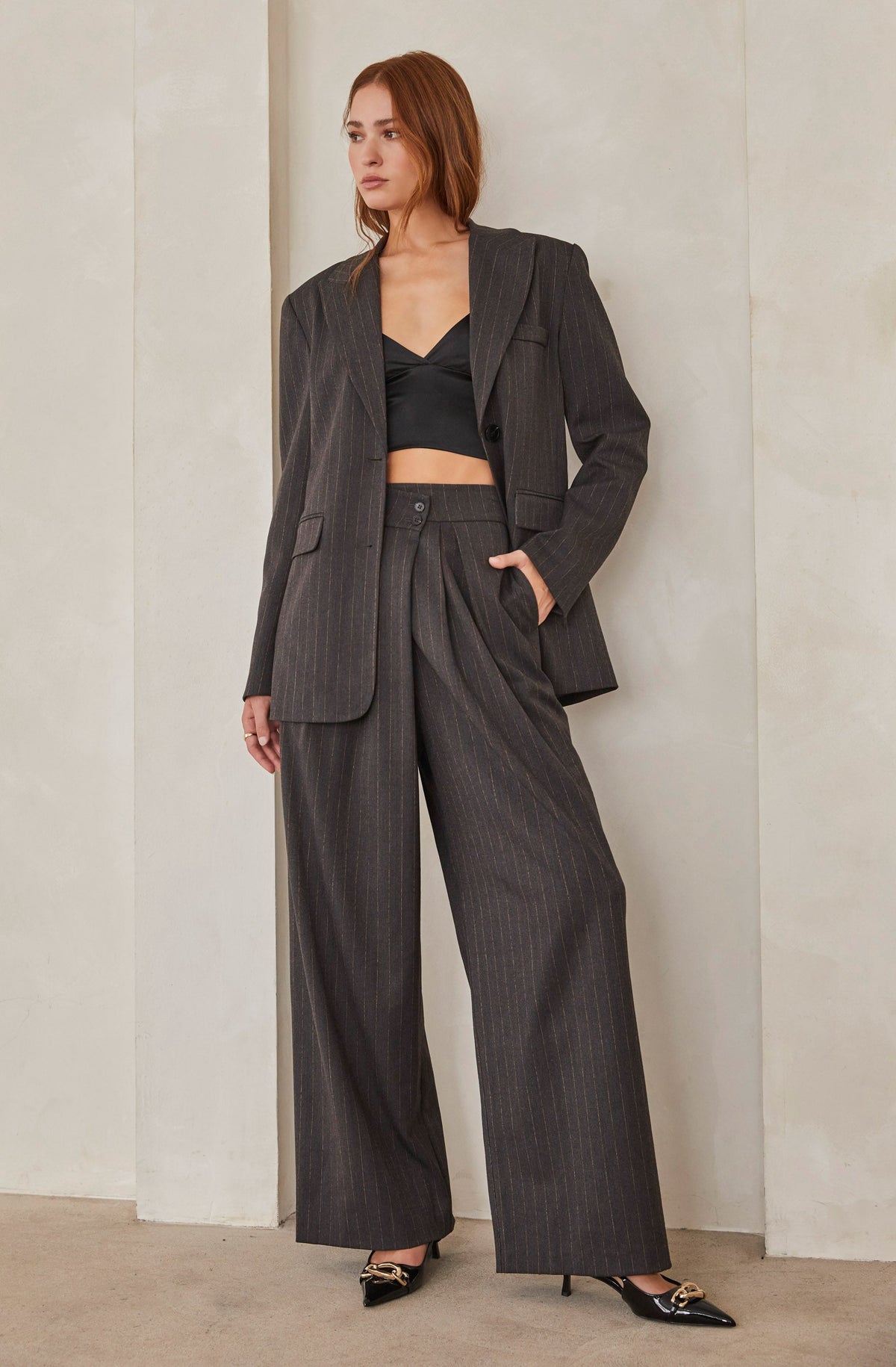 Criss-Cross Pintuck Trousers, Egret – SourceUnknown