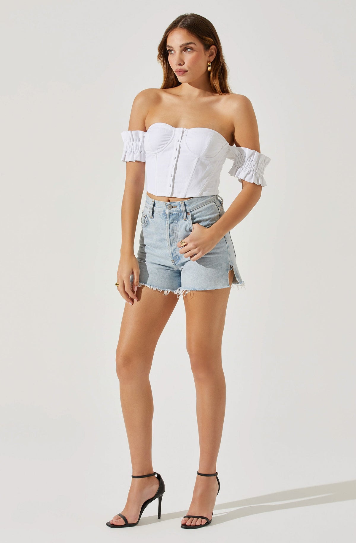 Ruffle Sleeve Off The Shoulder Structred Corset Top