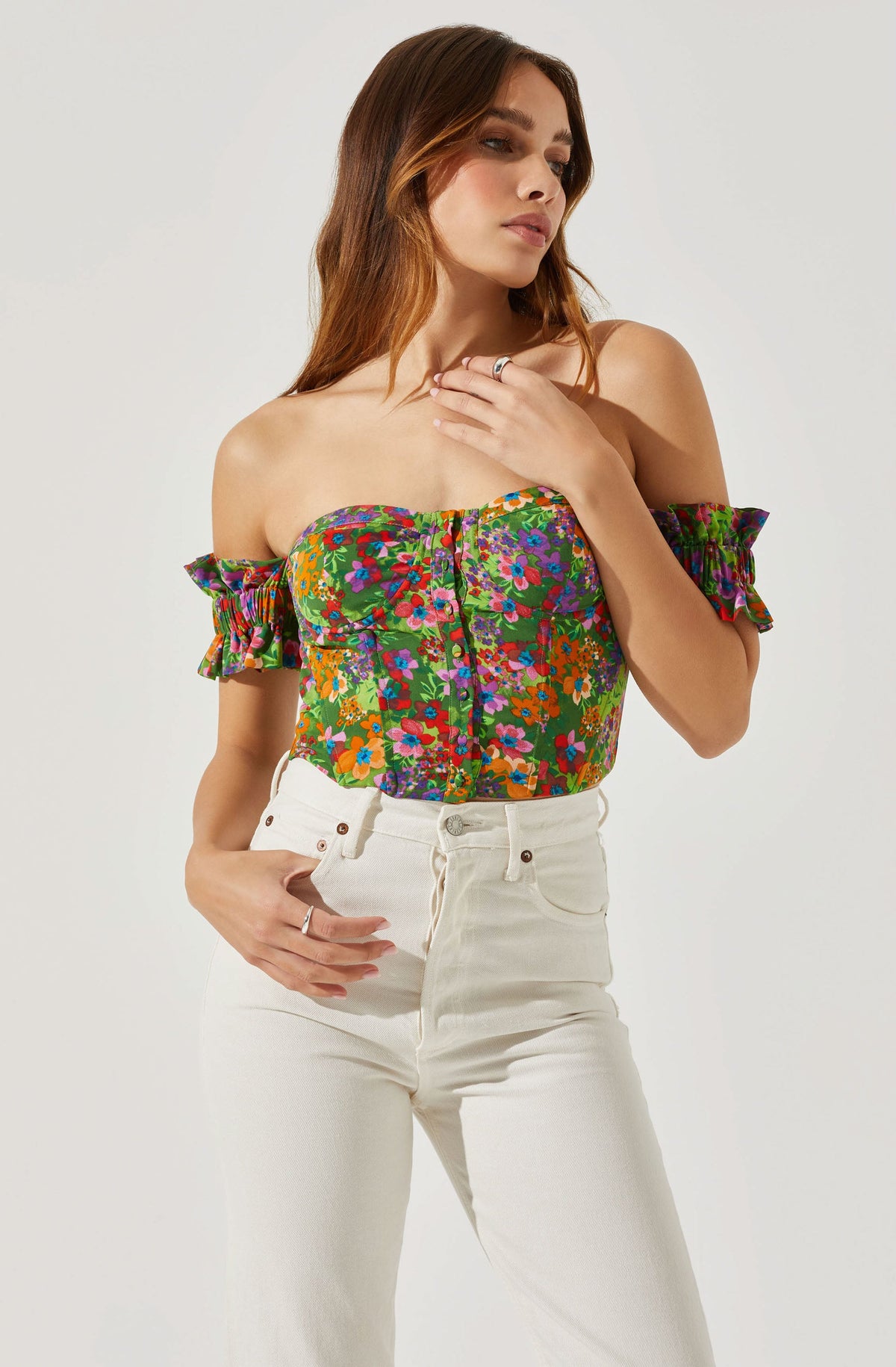 Femme Luxe off shoulder crinkle detail corset top in soft lime
