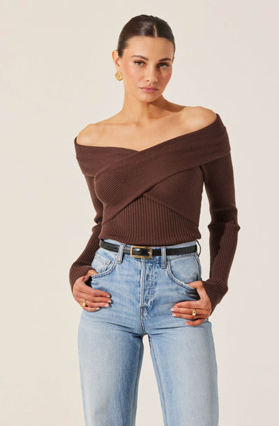 Off Shoulder Crossover Sweater