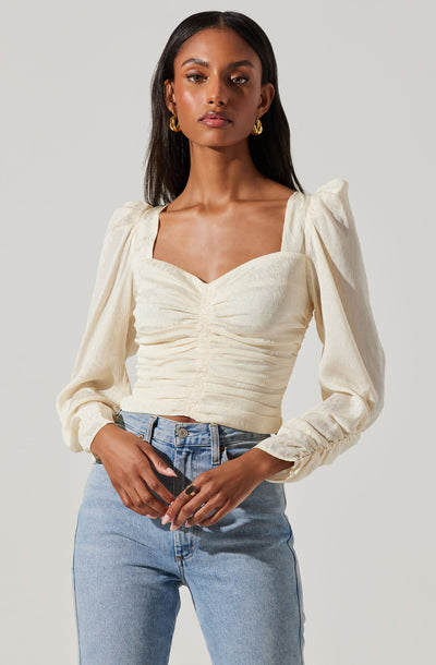 Long Sleeve Ruched Puff Sleeve Top