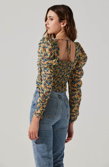 Blooming with Bliss Peach Floral Print Ruched Long Sleeve Top