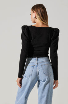 Textured Knit Puff Sleeve Top