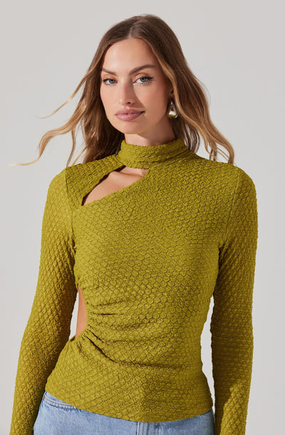 Textured Cutout Long Sleeve Top