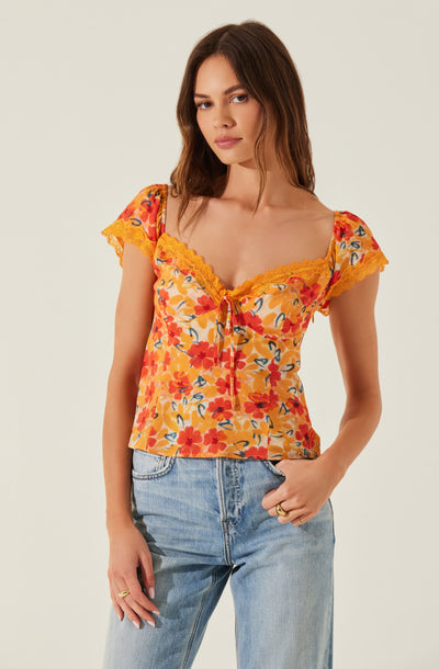 Floral Lace Trim Top