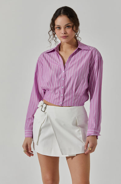 Cropped Pinstripe Collared Top