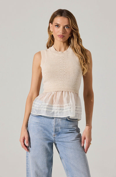 Sheer Peplum Sweater Vest