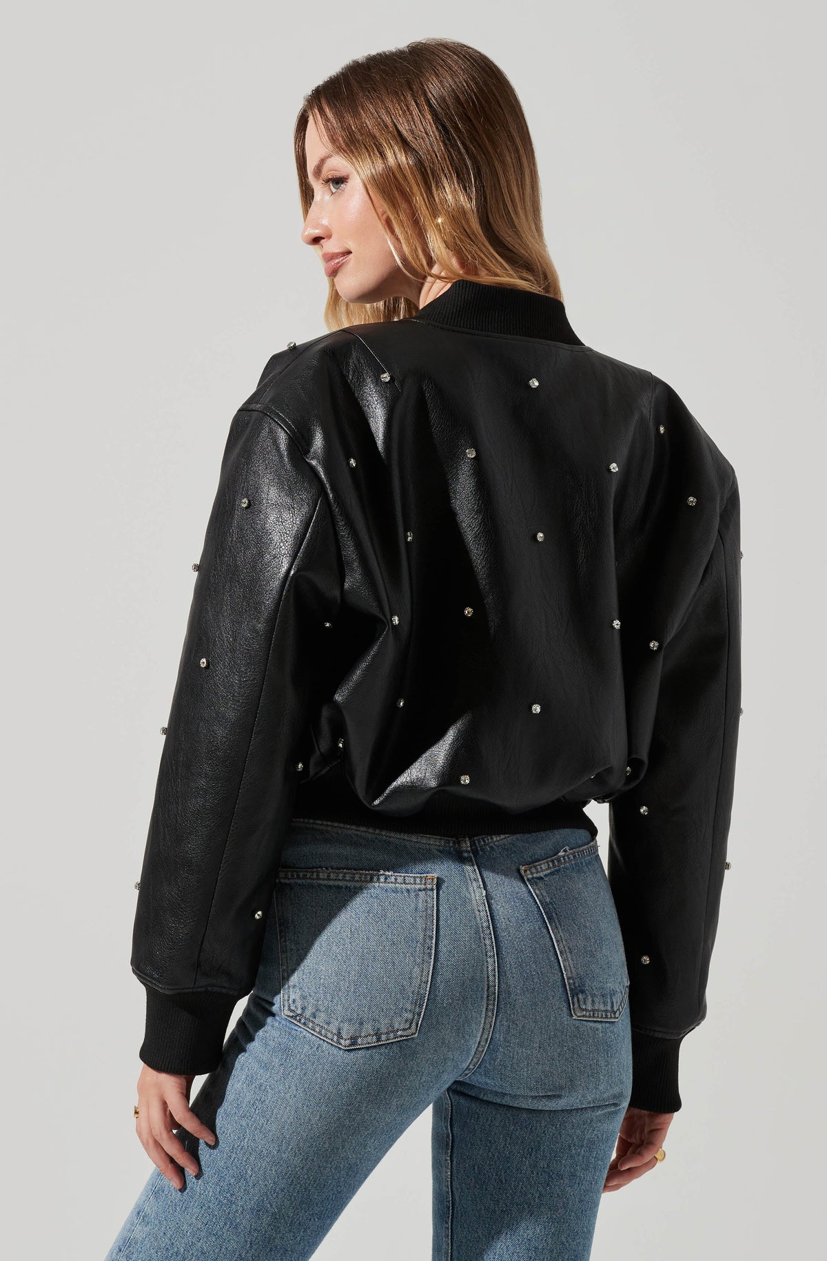 Embellished faux shop leather jacket