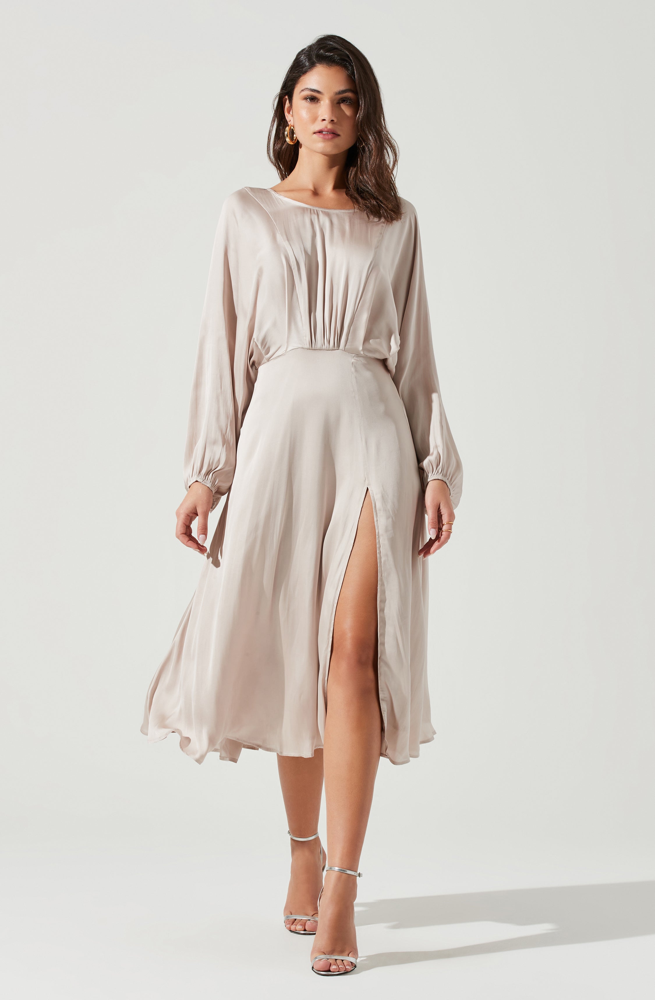 Marin Dolman Sleeve Midi Dress - CHAMPAGNE / XS