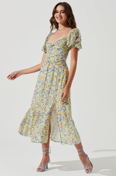 Irma Floral Puff Sleeve Midi Dress