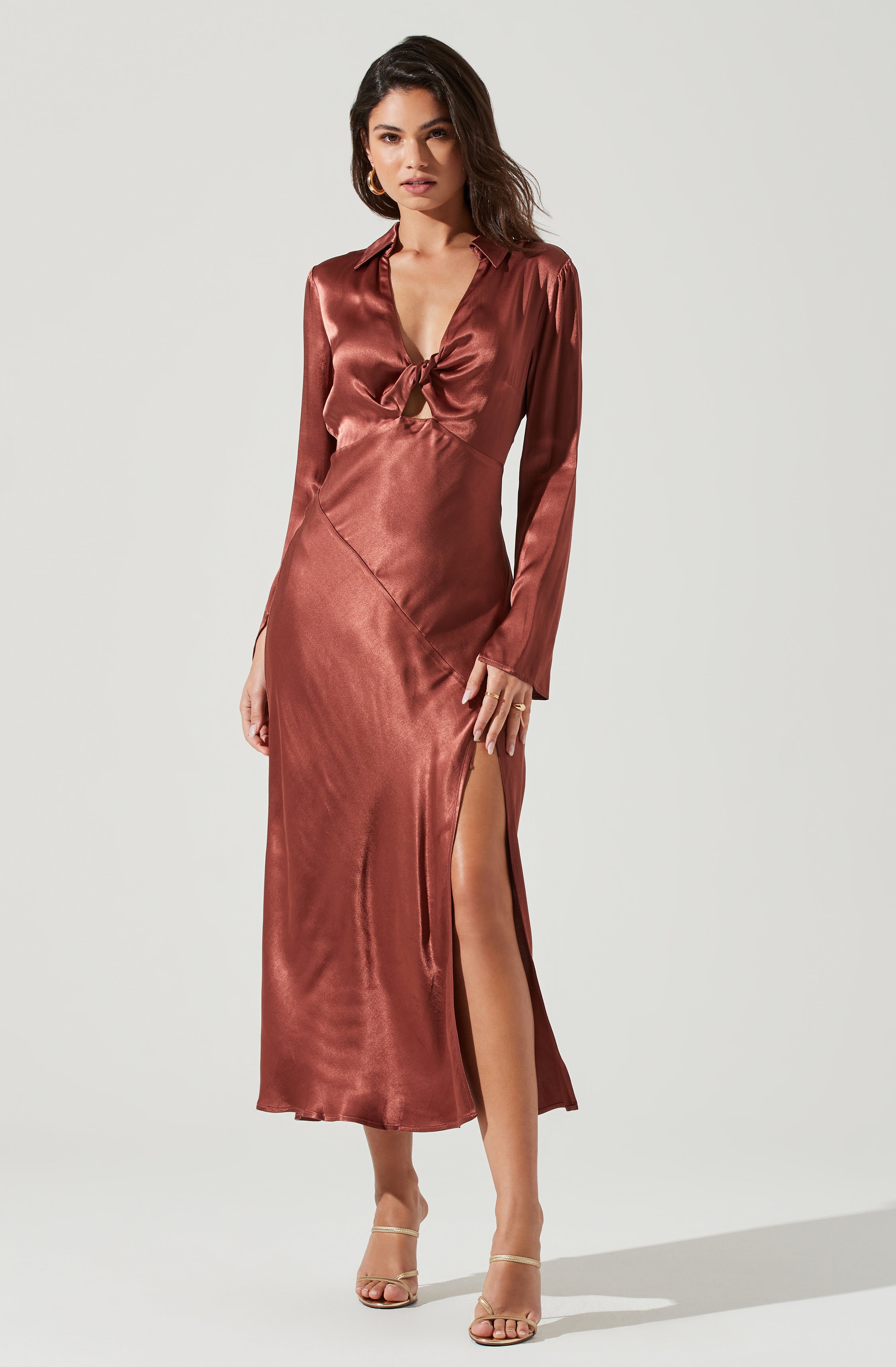 Wanda Satin Cutout Long Sleeve Midi Dress – ASTR The Label