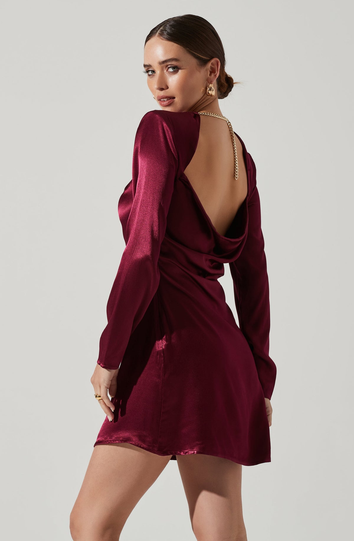 Burgundy Velvet Long Sleeve Mini Dress