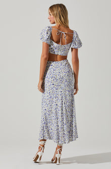 Hazel Blues®  Floral Cutout Puff Sleeve Midi Dress