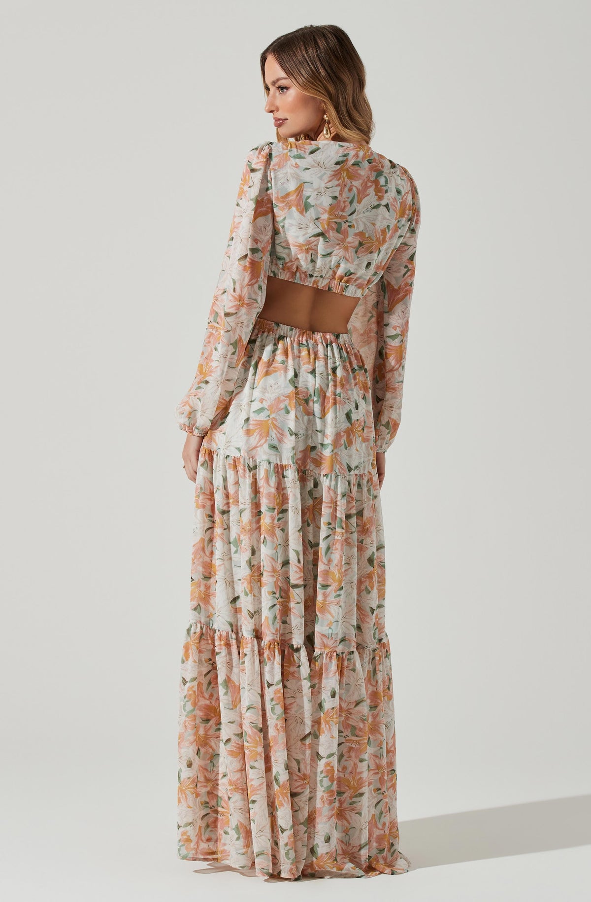 Lively Floral Cutout Long Sleeve Maxi Dress