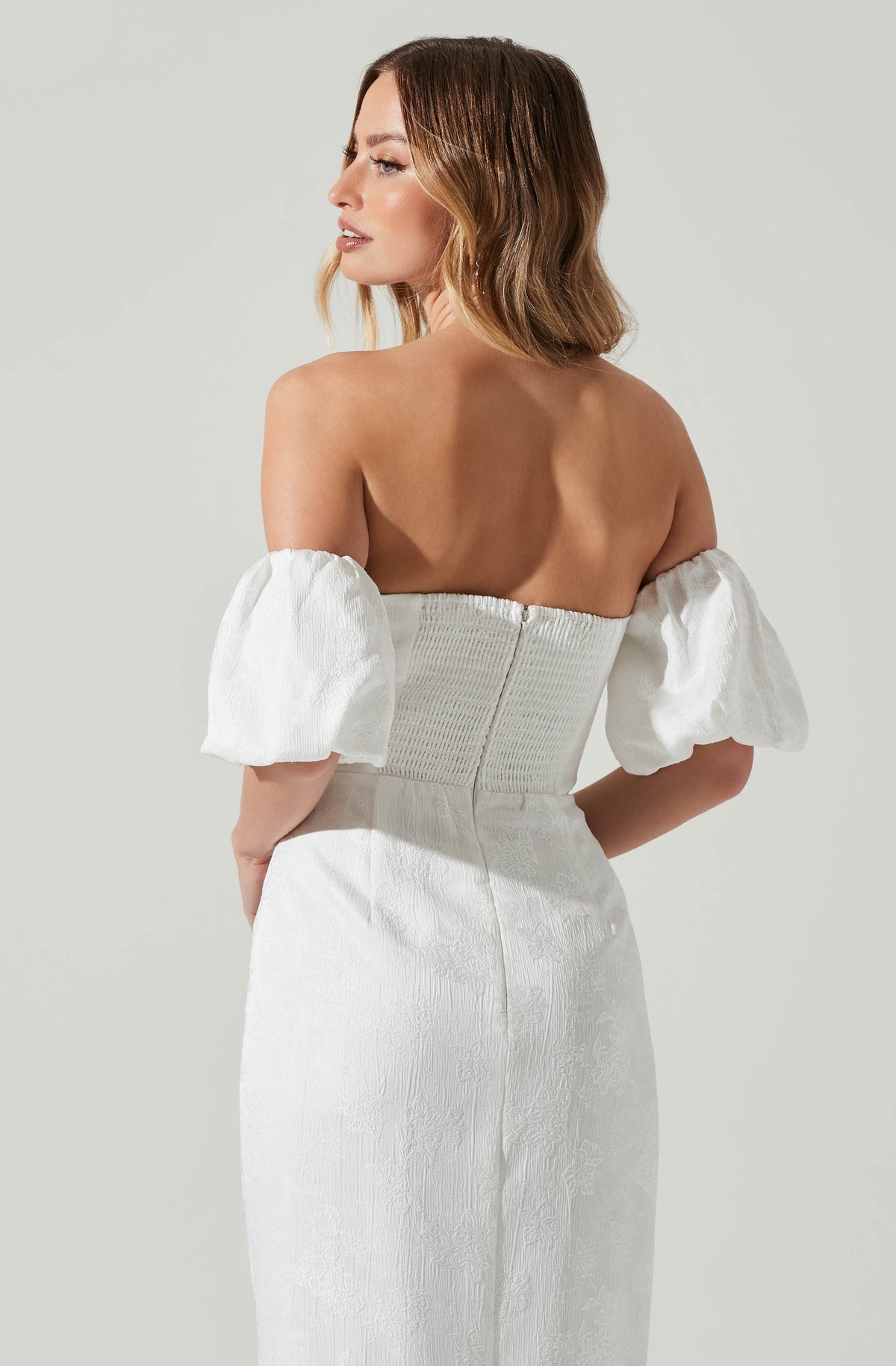 White off shoulder discount puff sleeve dress