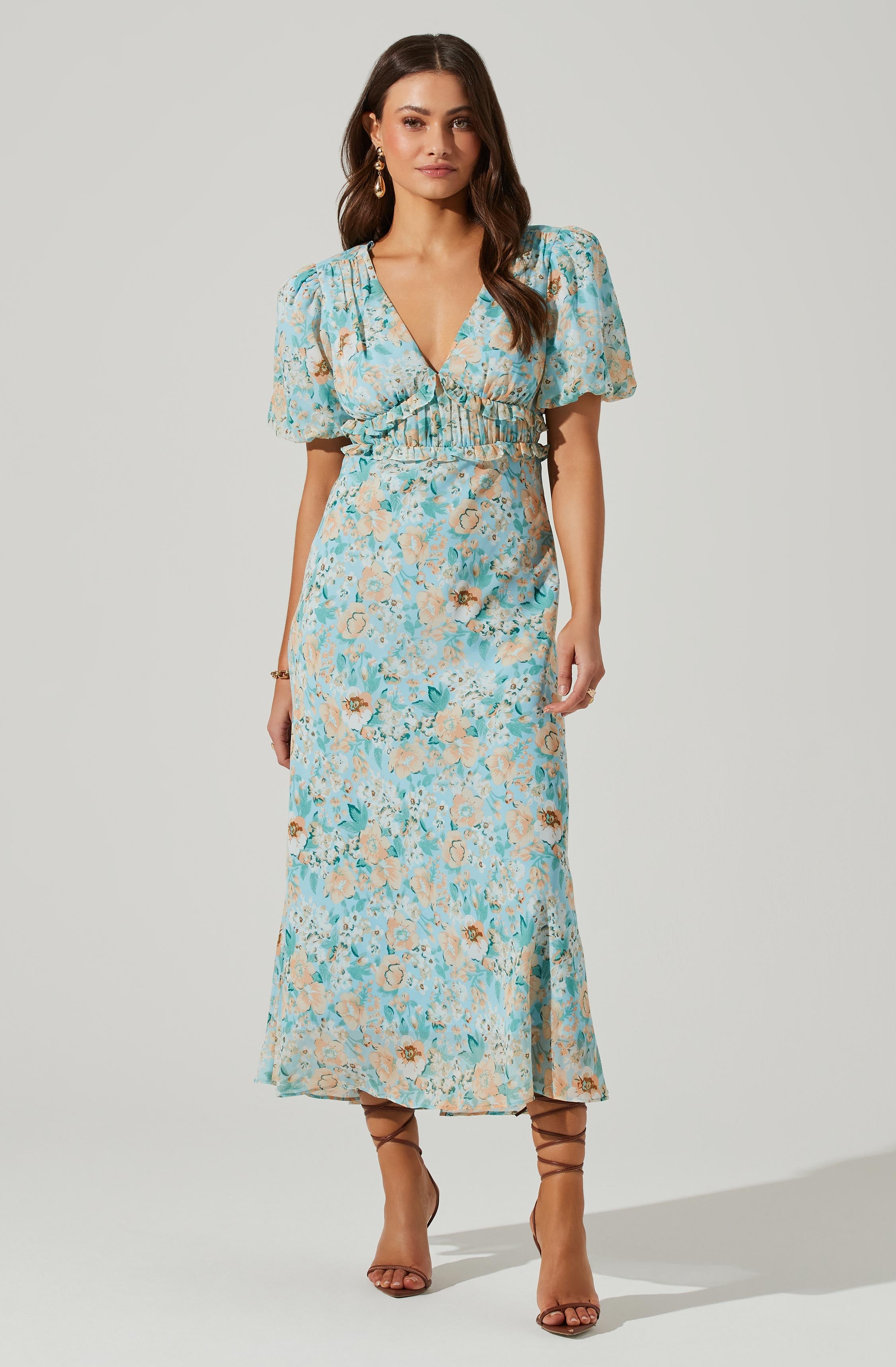 Esperanza Floral Puff Sleeve Midi Dress ASTR the Label