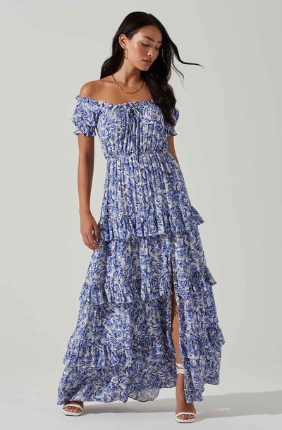 Viona Floral Off Shoulder Tiered Maxi Dress