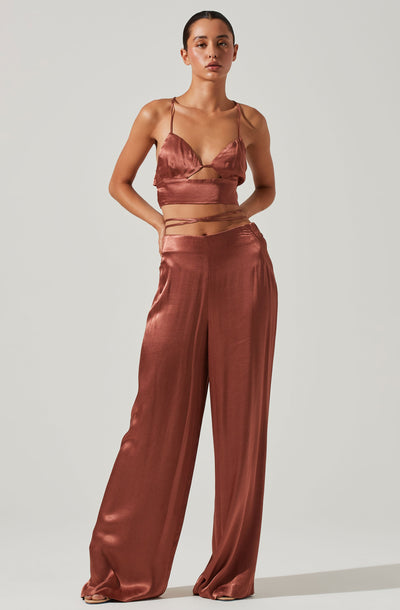 Amiah Satin Tie Waist Wide Leg Pants