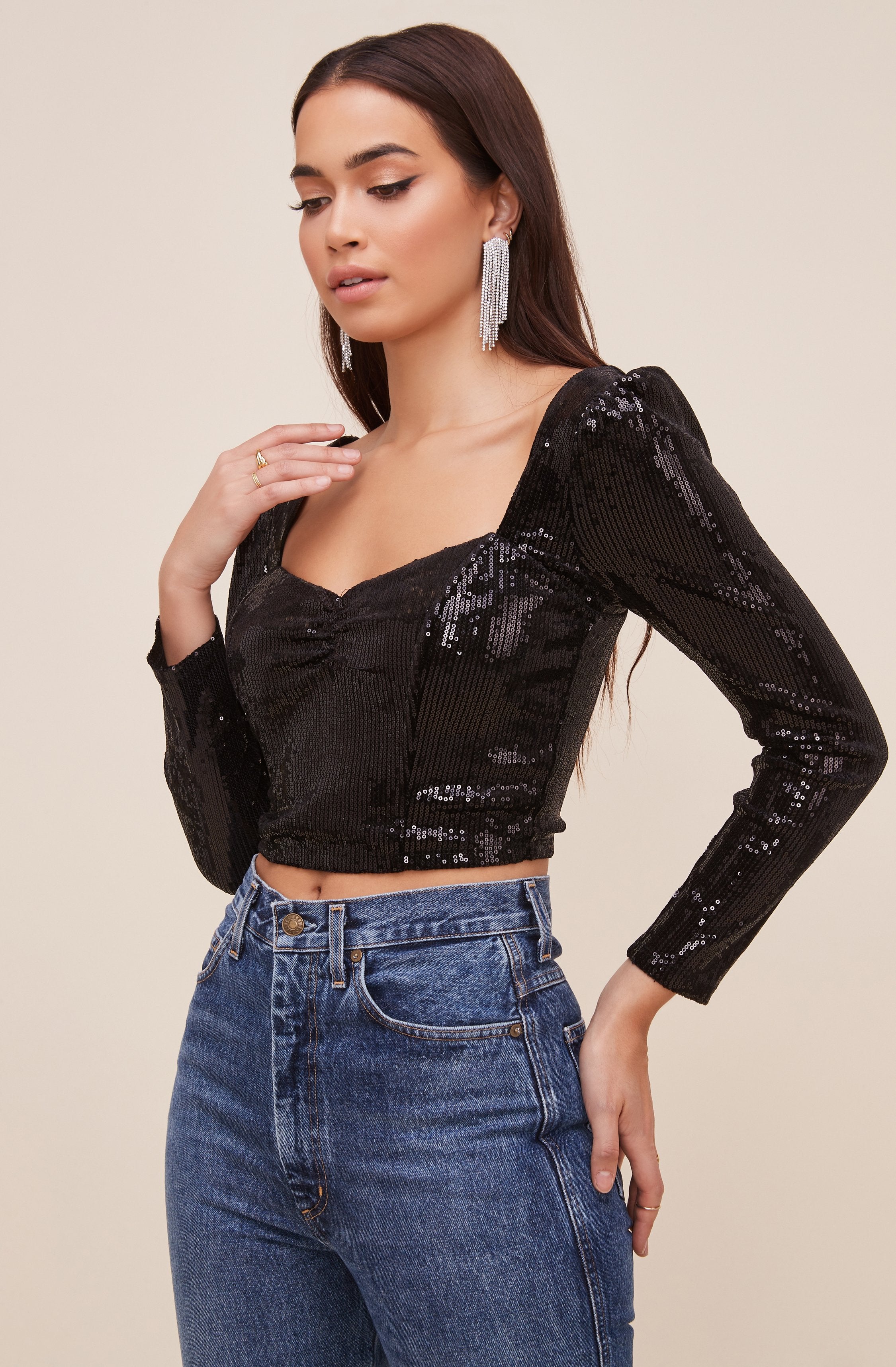The Lydia Black Sequined Top – ASTR The Label