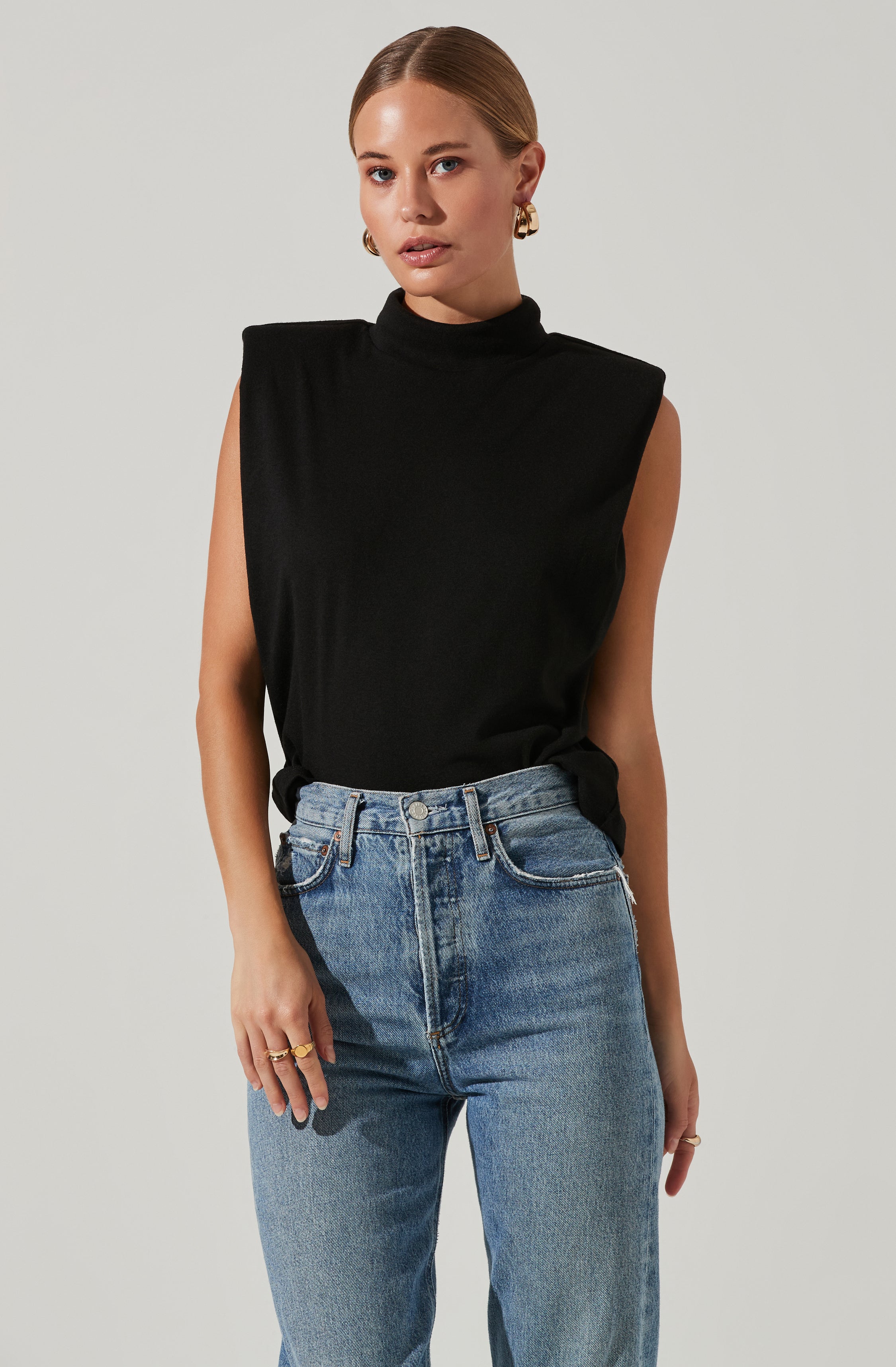 Roxette Turtleneck Shoulder Pad Top – ASTR The Label