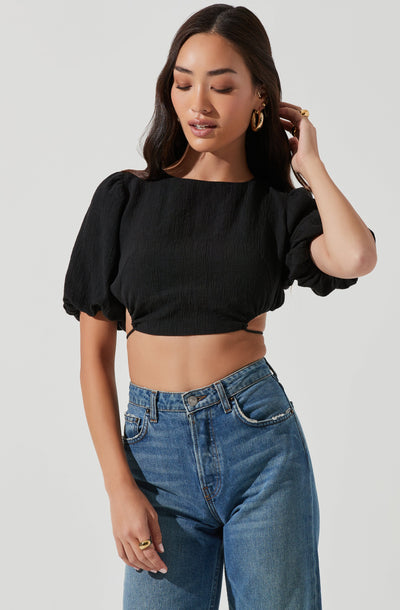 Simona Open Back Puff Sleeve Crop Top