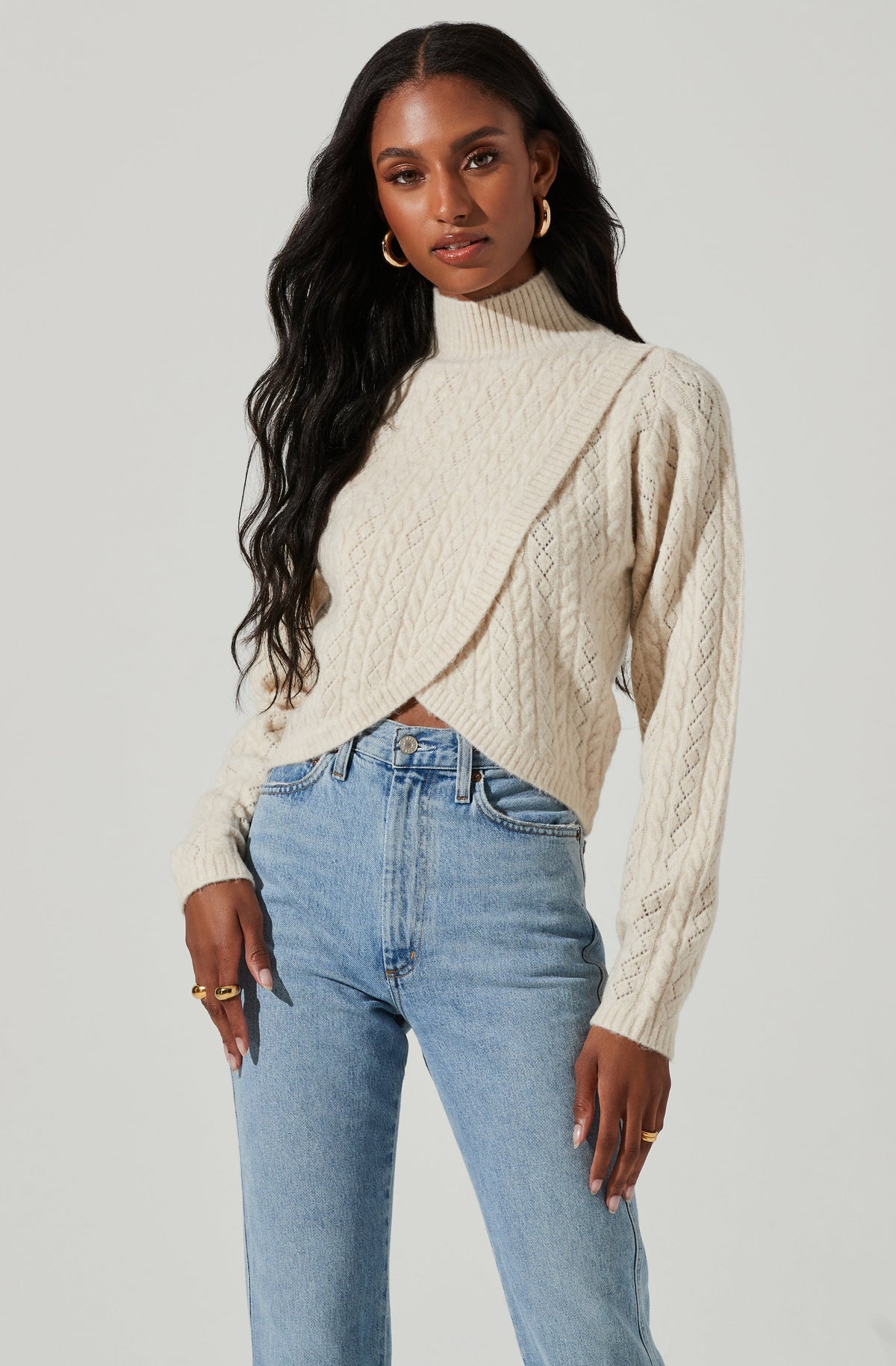 Astr wrap front on sale sweater