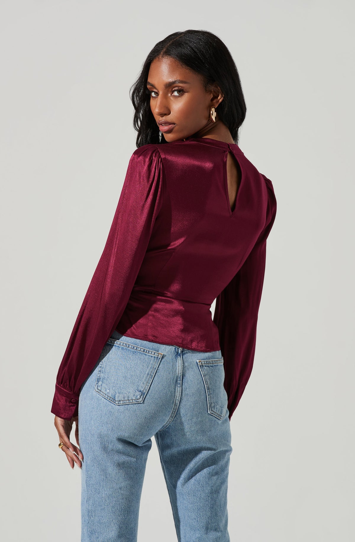 Lilith Satin Cowl Neck Long Sleeve Top