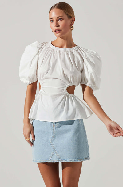 Juno Side Cutout Puff Sleeve Peplum Top