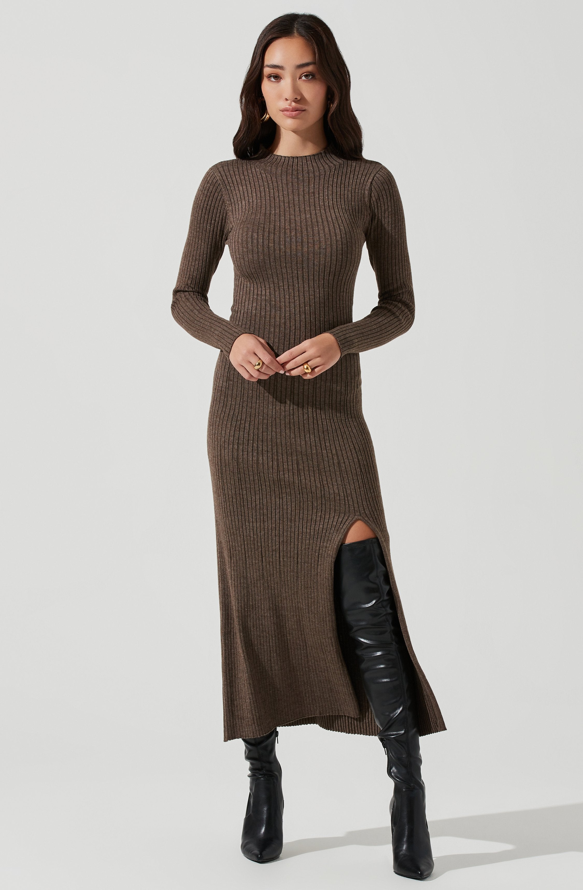 Long Sleeve Hi Slit Midi Sweater Dress – ASTR The Label