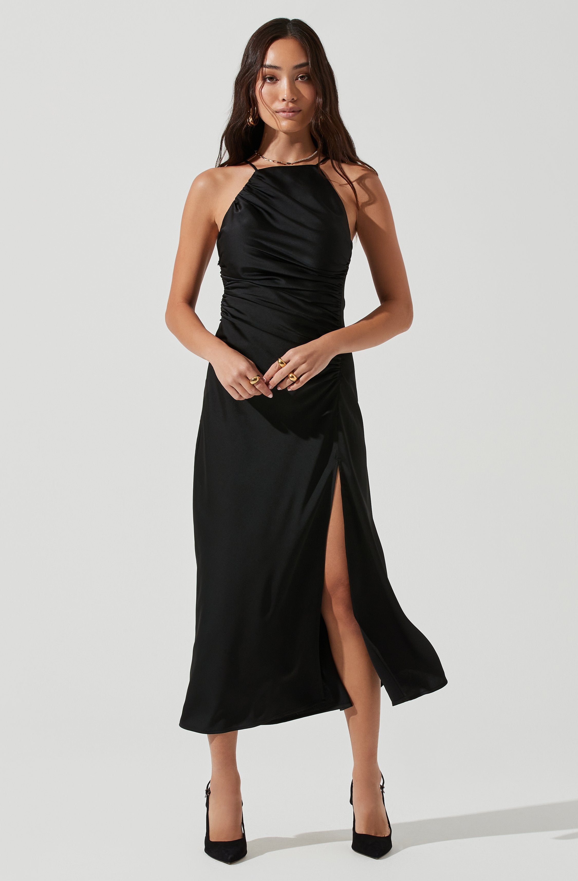 Front Slit Halter Satin Midi Dress – ASTR The Label